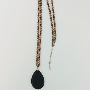 Black tear drop stone necklace